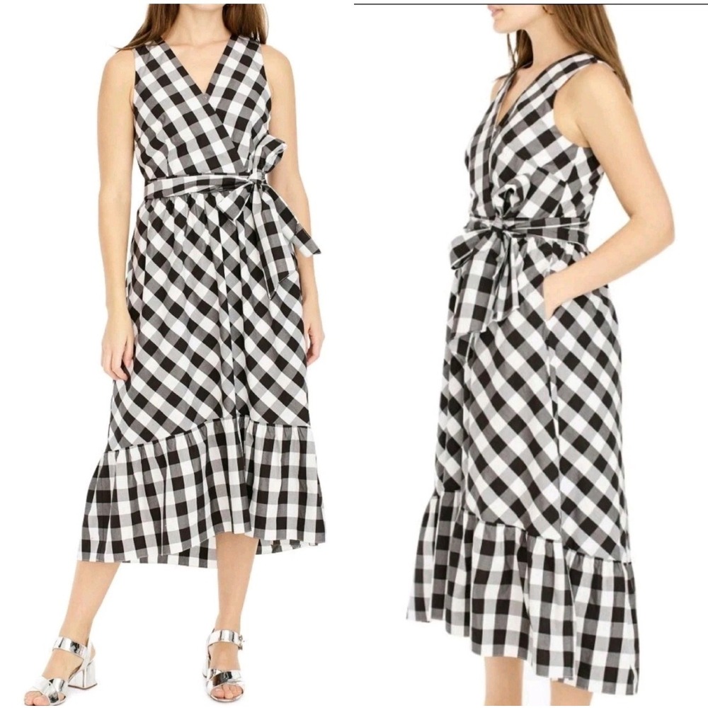 J.Crew Gingham Midi Dress Black White Buffalo Plaid Tie Waist 6 Southern Style